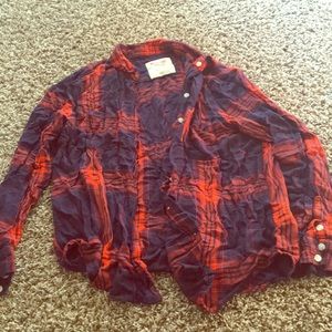 Blue and red plaid button up shirt